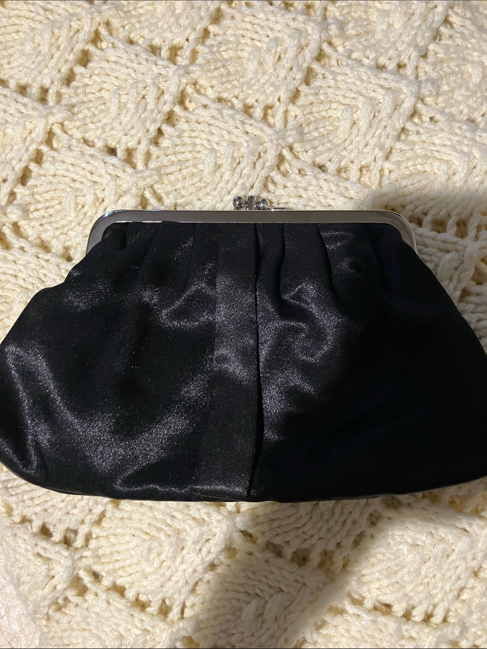 Black Satin Kiss-Lock Evening Clutch